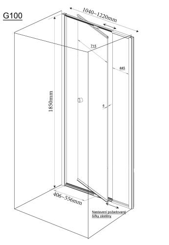 AMICO Drzwi prysznicowe do wnęki wahadłowe 104-122x185 cm G100 Aqualine wymiary