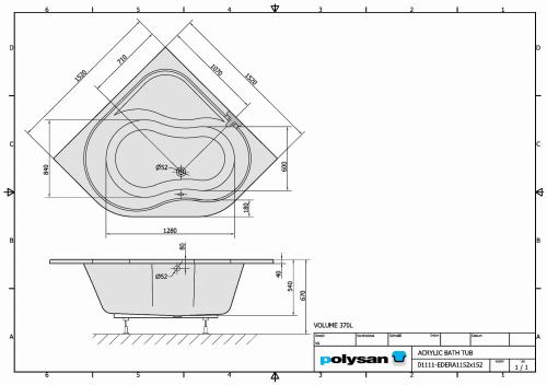 Wanna akrylowa narożna 152x152 cm EDERA 91111 Polysan rysunek