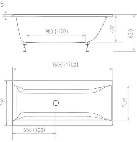 Wanna akrylowa prostokątna 170x75 cm CLEO 94611 Polysan rysunek