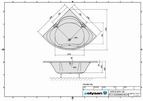 Wanna akrylowa narożna 140x140 cm ALEXANDRA 95111 Polysan rysunek