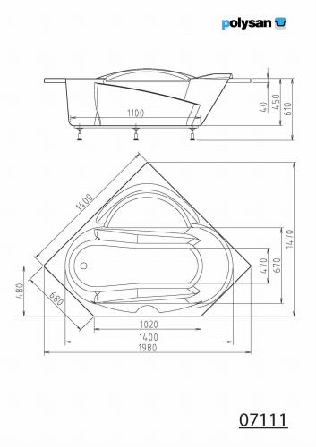 Wanna akrylowa narożna 140x140 cm LIDIE 97111 Polysan rysunek