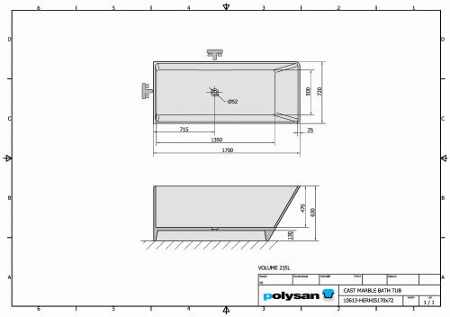 Wanna wolnostojąca 170x72 cm HERHIS 10613 Polysan rysunek