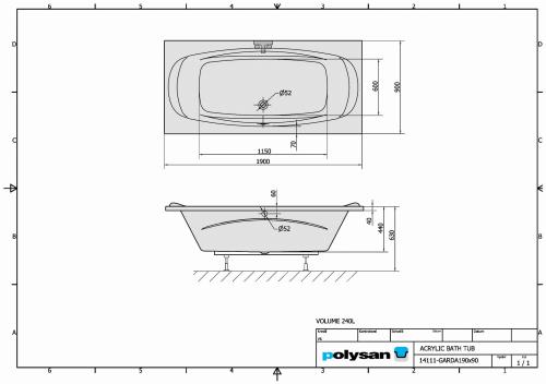 Wanna akrylowa prostokątna 190x90 cm GARDA 14111 Polysan rysunek