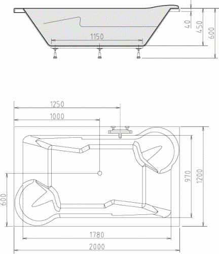 Wanna akrylowa prostokątna 200x120 cm DUO 16111 Polysan rysunek