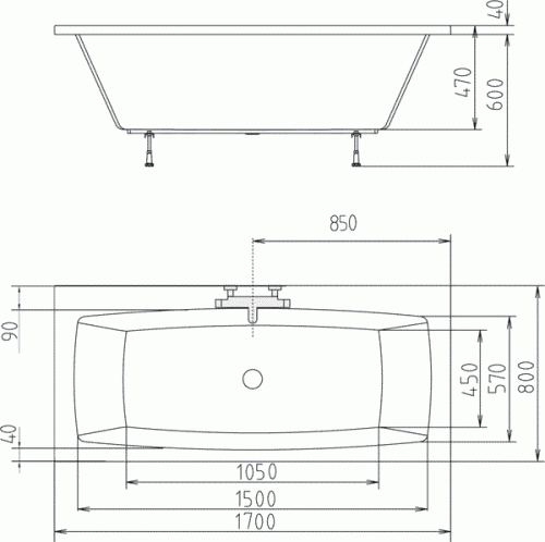 Wanna akrylowa prostokątna 170x80 cm KVADRA 18611 Polysan  rysunek