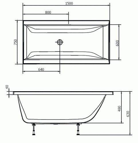 Wanna akrylowa prostokątna 150x75 cm CLEO 27611 Polysan rysunek