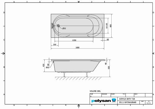 Wanna akrylowa prostokątna 180x80 cm SATINA 30111 Polysan grafika