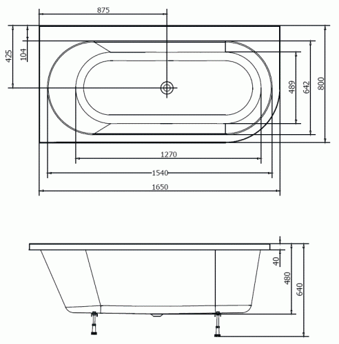 Wanna akrylowa asymetryczna 165x80 cm (lewa) ASTRA L 33611 Polysan rysunek