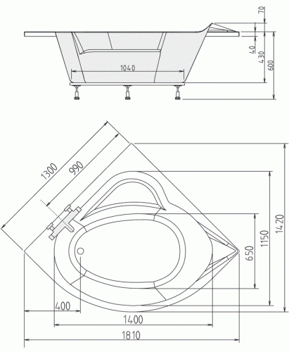 Wanna akrylowa narożna 130x130 cm SIRIUS 49111 Polysan rysunek