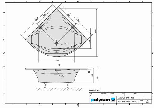 Wanna akrylowa narożna 150x150 cm ROSANA 63119 Polysan rysunek