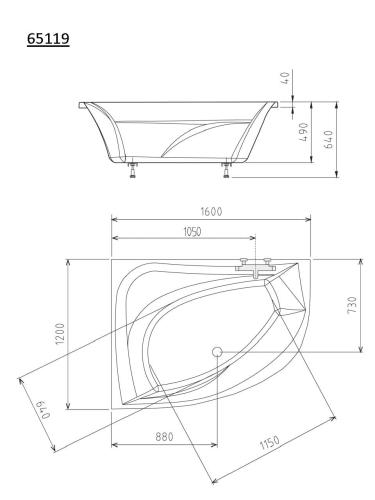 Wanna akrylowa asymetryczna 160 x 120 cm (lewa) TANYA 65119 Polysan rysunek
