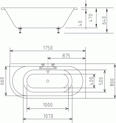 Wanna akrylowa prostokątna 175x80 cm (lewa) VIVA 70119 Polysan rysunek