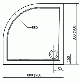 Brodzik prysznicowy półokrągły kompozytowy R55 80 x 80 cm SERA 40511 Polysan Rysuinek techniczny