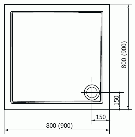 Brodzik prysznicowy kwadratowy kompozytowy 90 x 90 cm 43511 Polysan Rysunek techniczny