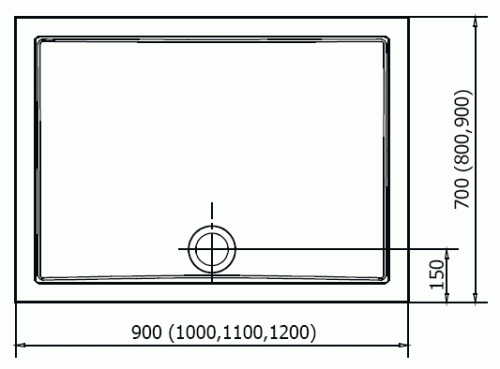 Brodzik prysznicowy prostokątny kompozytowy 120 x 70 cm KARIA 47511 Polysan Rysunek techniczny