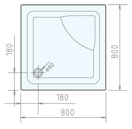 Brodzik prysznicowy kwadratowy akrylowy 80 x 80 cm wysoki VISLA 50111 Polysan Rysunek techniczny