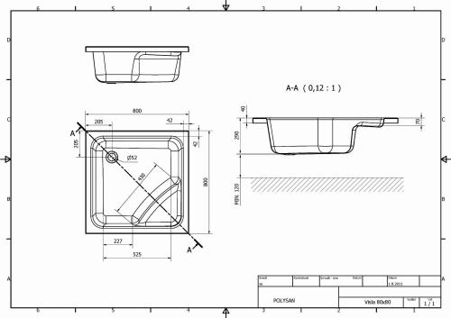 Brodzik prysznicowy kwadratowy akrylowy 80 x 80 cm wysoki VISLA 50111 Polysan Karta techniczna