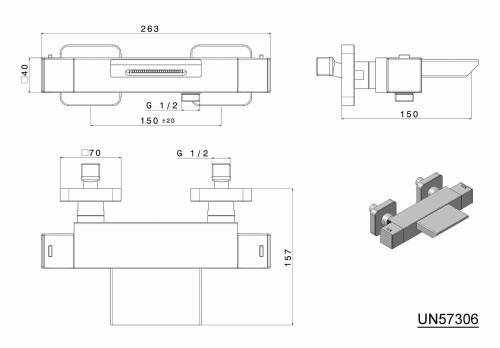 Bateria wannowa ścienna z termostatem chrom połysk DIMY DM292 Sapho rysunek