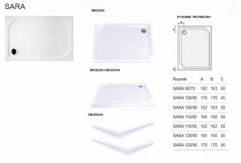 Brodzik prysznicowy prostokątny kompozytowy 90 x 70 cm SARA HS9070 Gelco Rysunek techniczny