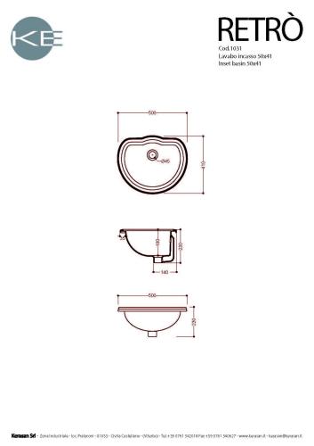 Umywalka ceramiczna wpuszczana w blat 50 x 41 cm biały RETRO 103101 Kerasan rysunek