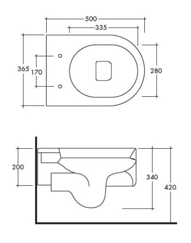 Miska WC podwieszana 36 x 50 cm biały FLO 311501 Kerasan rysunek
