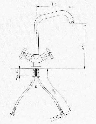 Bateria zlewozmywakowa stojąca chrom połysk AXIA 509 Sapho rysunek