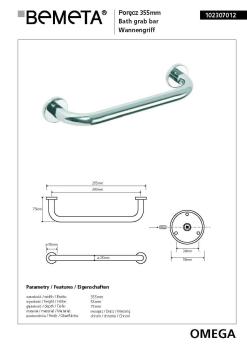 Poręcz prosta 35,5 cm OMEGA 102307012 Bemeta wymiary