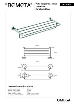 Półka na ręczniki z relingiem 65,5 cm OMEGA 104105072 Bemeta wymiary