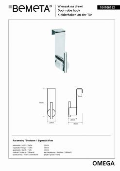 OMEGA Wieszak na drzwi 104106152 Bemeta wymiary