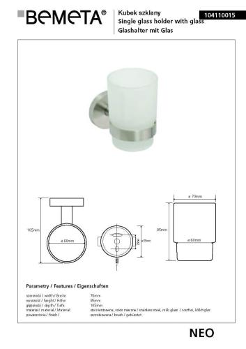 Kubek szklany NEO 104110015 Bemeta wymiary