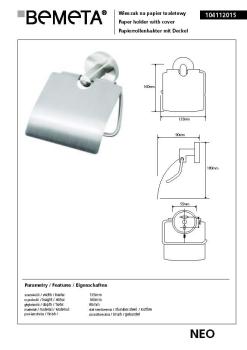Wieszak na papier toaletowy z pokrywą NEO 104112015 Bemeta wymiary