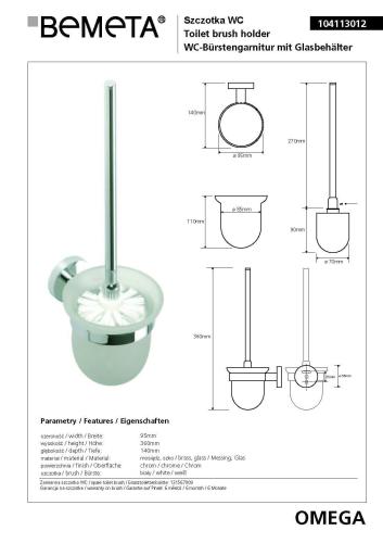 Szczotka WC wisząca biała OMEGA 104113012 Bemeta wymiary