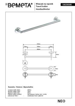 Wieszak na ręcznik 65,5 x 6,5 cm NEO 104204045 Bemeta wymiary