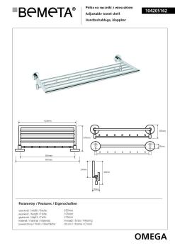Półka na ręczniki składana z haczykami 65,5 cm OMEGA 104205162 Bemeta wymiary