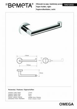 Wieszak na rezerwowy papier toaletowy OMEGA prawy 104212032 Bemeta wymiary