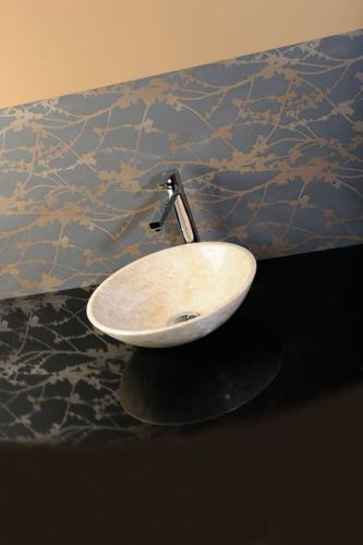 Umywalka nablatowa kamienna 40 x 12 cm polerowany beżowy trawertyn BLOK 2401-01 Sapho wygląd