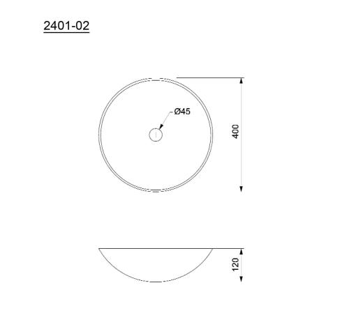 Umywalka nablatowa kamienna 40 x 12 cm matowy ciemny kamień BLOK 2401-02 Sapho rysunek