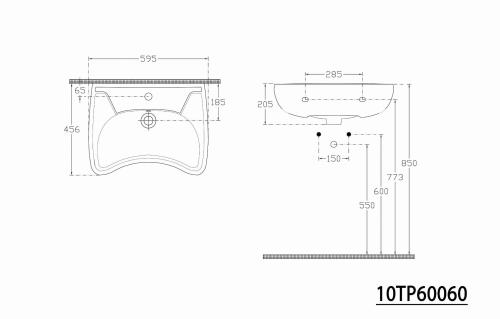 Umywalka dla niepełnosprawnych 59 x 45,5 cm 10TP60060 Isvea wymiary