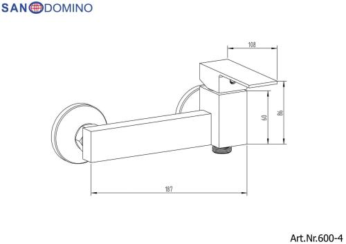 Bateria natryskowa ścienna chrom połysk SANODOMINO 600-4 Sanotechnik rysunek