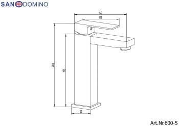 Bateria umywalkowa wysoka stojąca chrom połysk SANODOMINO 600-5 Sanotechnik rysunek