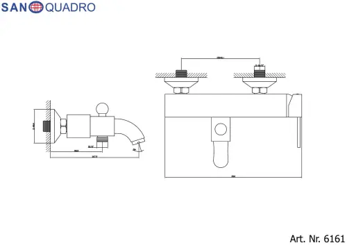 Bateria wannowa ścienna chrom połysk SANOQUADRO 6161 Sanotechnik rysunek
