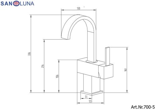 Bateria zlewozmywakowa stojąca chrom połysk SANOLUNA 700-5 Sanotechnik rysunek