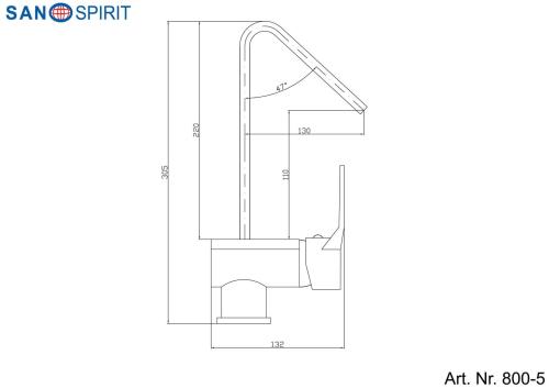 Bateria zlewozmywakowa stojąca chrom połysk SANOSPIRIT 800-5 Sanotechnik rysunek