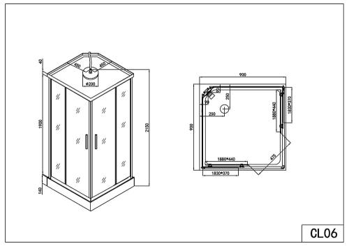 Rysunek techniczny i wymiary kabina prysznicowa z hydromasażem narożna 90 x 90 x 215 cm TWIST 2 CL06 Sanotechnik