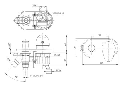 Bateria nawannowa jednouchwytowa z przełącznikiem chrom BD BD12751 Sapho rysunek