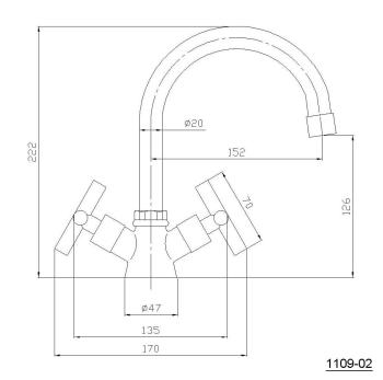 Bateria umywalkowa stojąca chrom połysk XENIA 1109-02 Aqualine rysunek