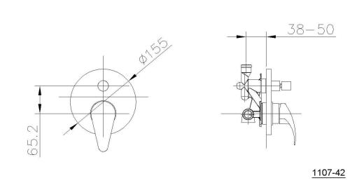 Bateria prysznicowa podtynkowa chrom połysk Kasiopea 1107-42 Aqualine rysunek