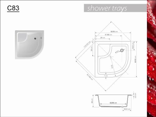 Brodzik prysznicowy półokrągły akrylowy 80 x 80 cm C83 Aqualine Rysunek techniczny