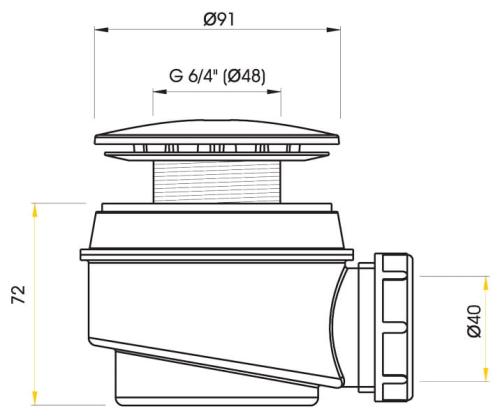 Syfon do brodzika prysznicowego kryty chrom A47CR fi 60 Alcaplast Rysunek techniczny i wymiary