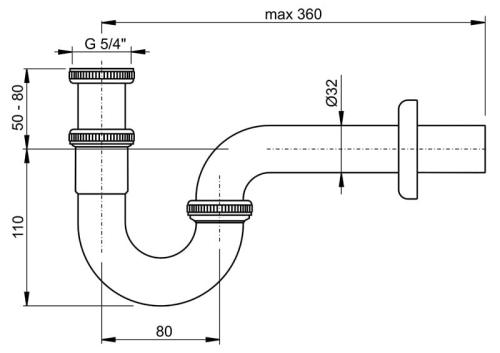 Syfon umywalkowy "U" chrom 32 mm A432 Alcaplast rysunek